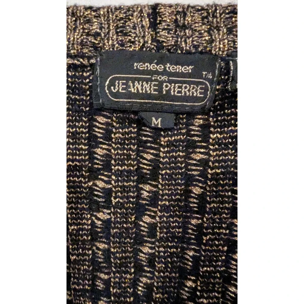 Vintage 90s Jeanne Pierre Cardigan M Black Gold Metallic Cable Knit Vintage Glam